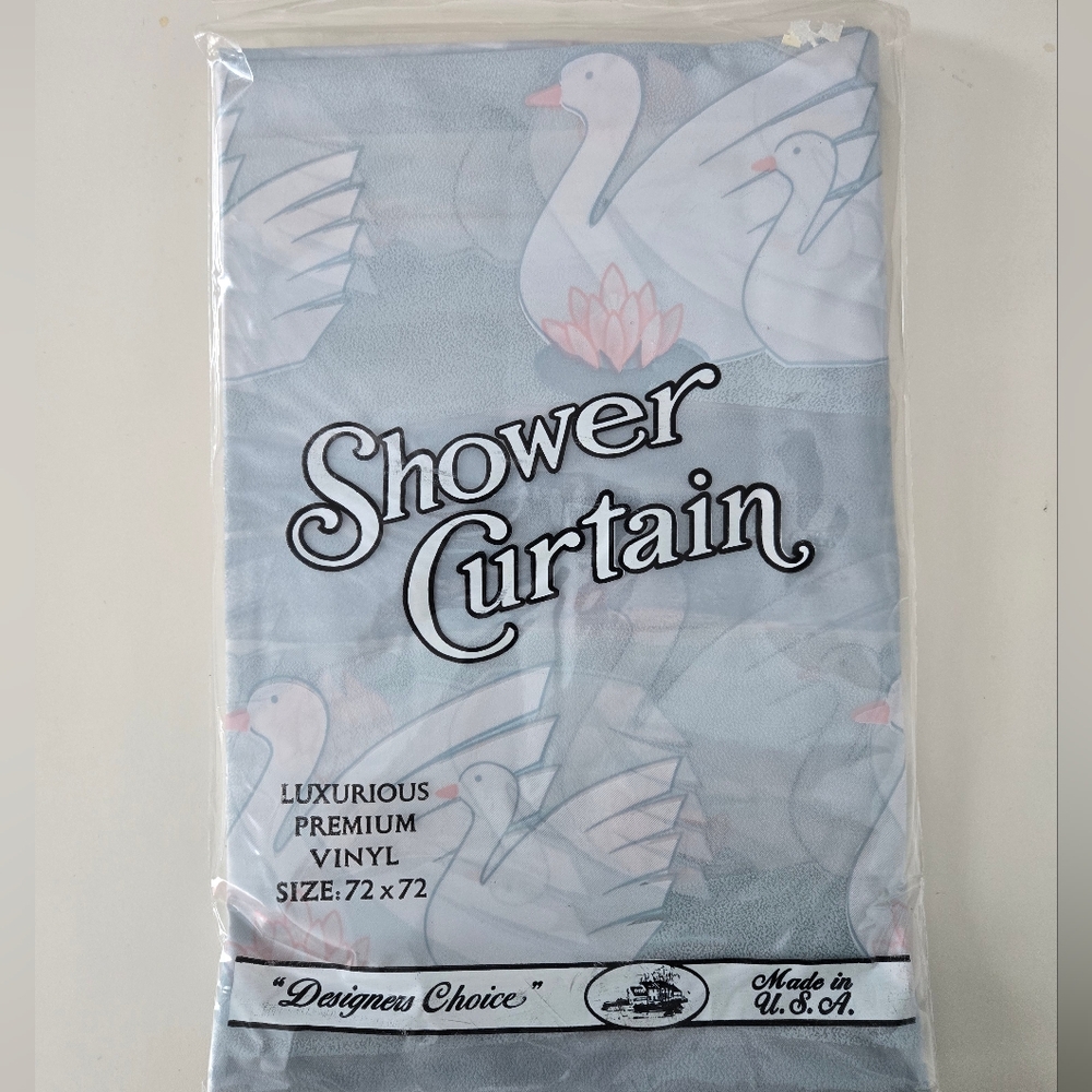 VTG 80s Pastel Swan Designer's Choice Luxurious Premium Vinyl Shower Curtain